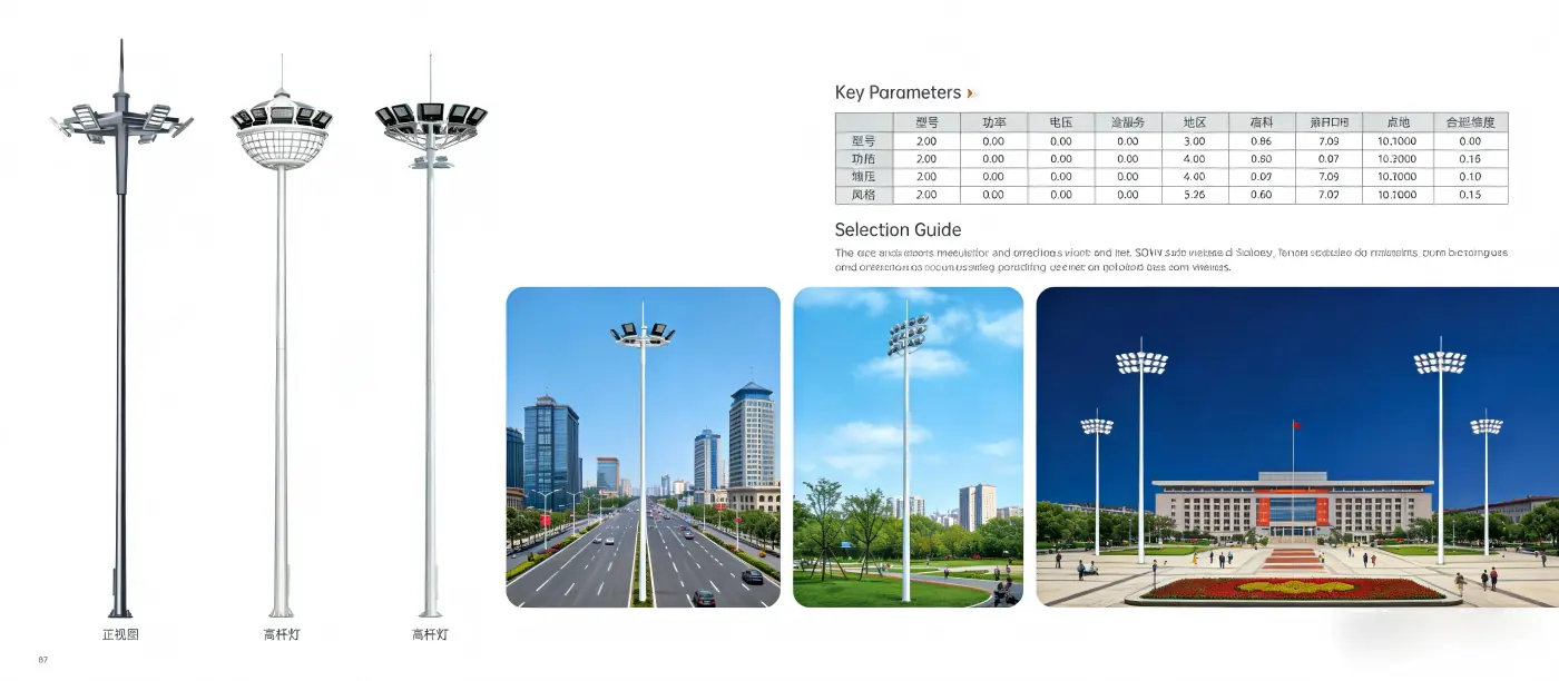 High Mast Pole Selection showing structural engineering and height configurations