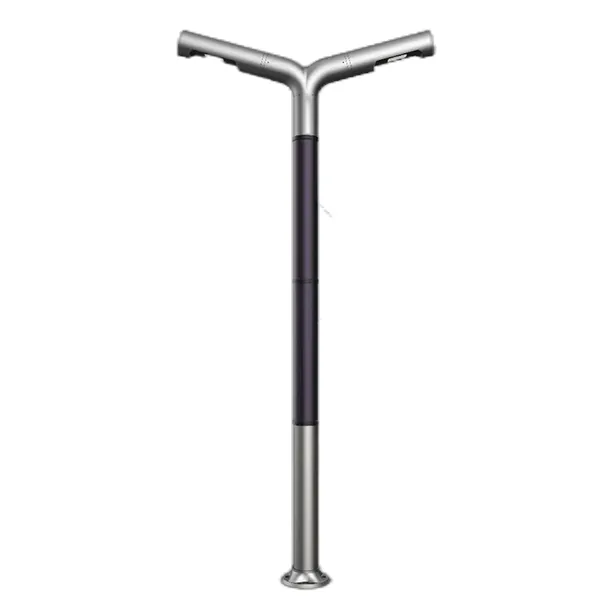 A vertical pole with a Y-shaped top and black wrapping on its central shaft.