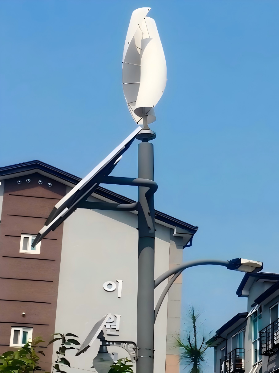 Vertical wind solar hybrid LED street light installation project 4