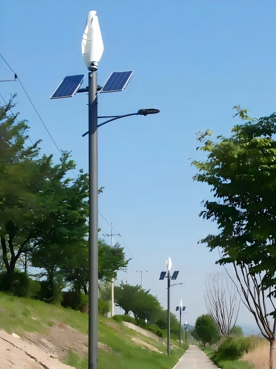 Vertical wind solar hybrid LED street light installation project 6