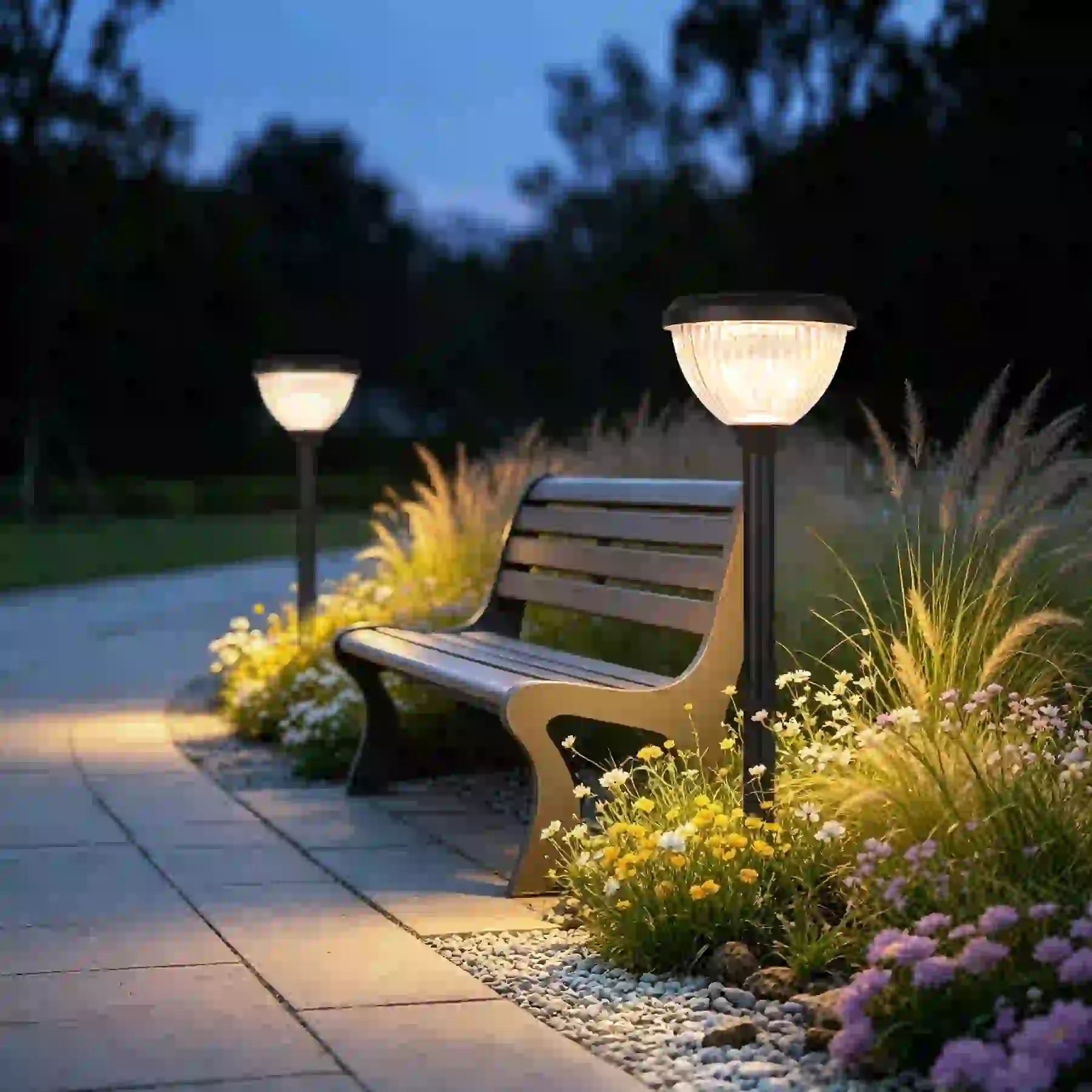 CPD-0705 solar lights in a courtyard
