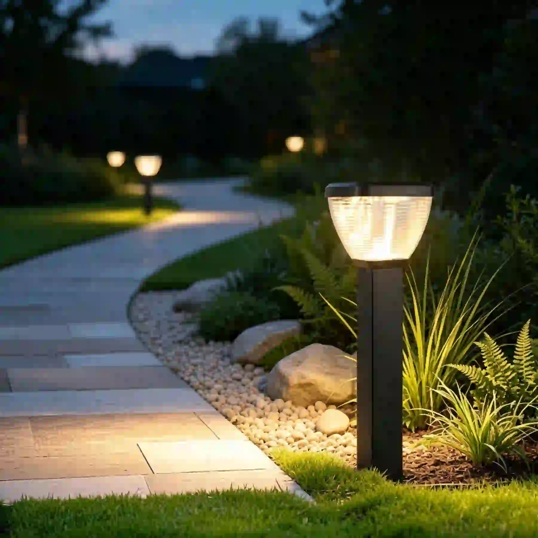 CPD-1106 solar lights along a garden path