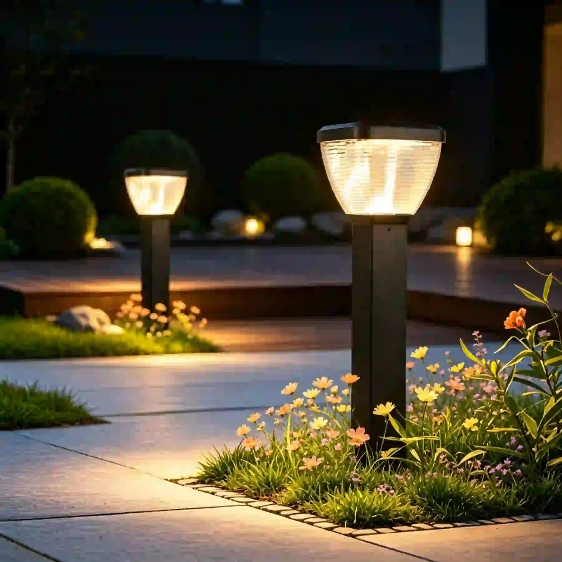 CPD-1106 solar light beside a patio seating area