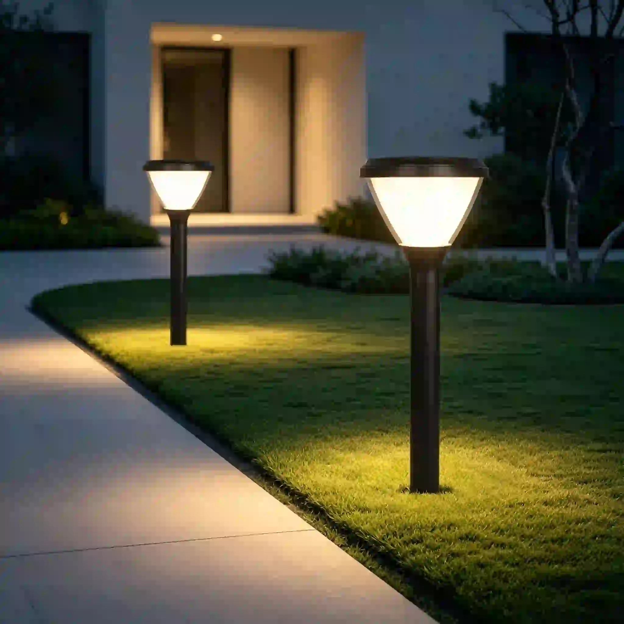 CPD-2104 solar lights lining a landscaped area