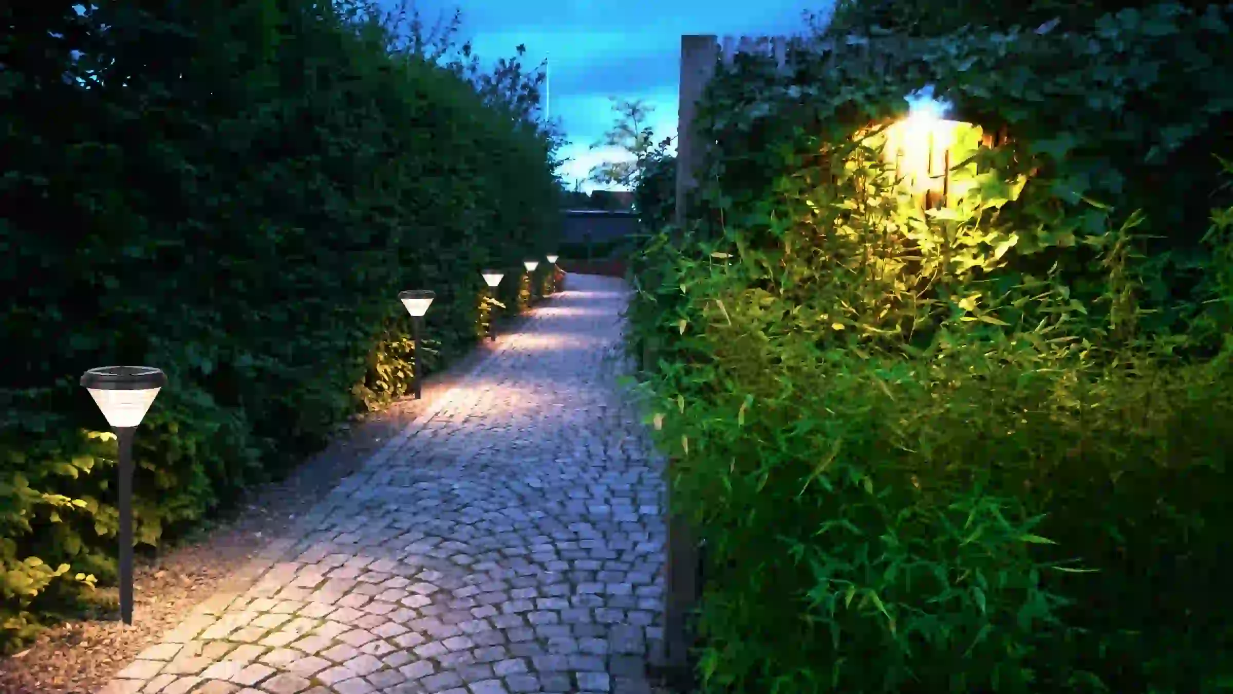 CPD-3004 solar lights lining a landscaped area