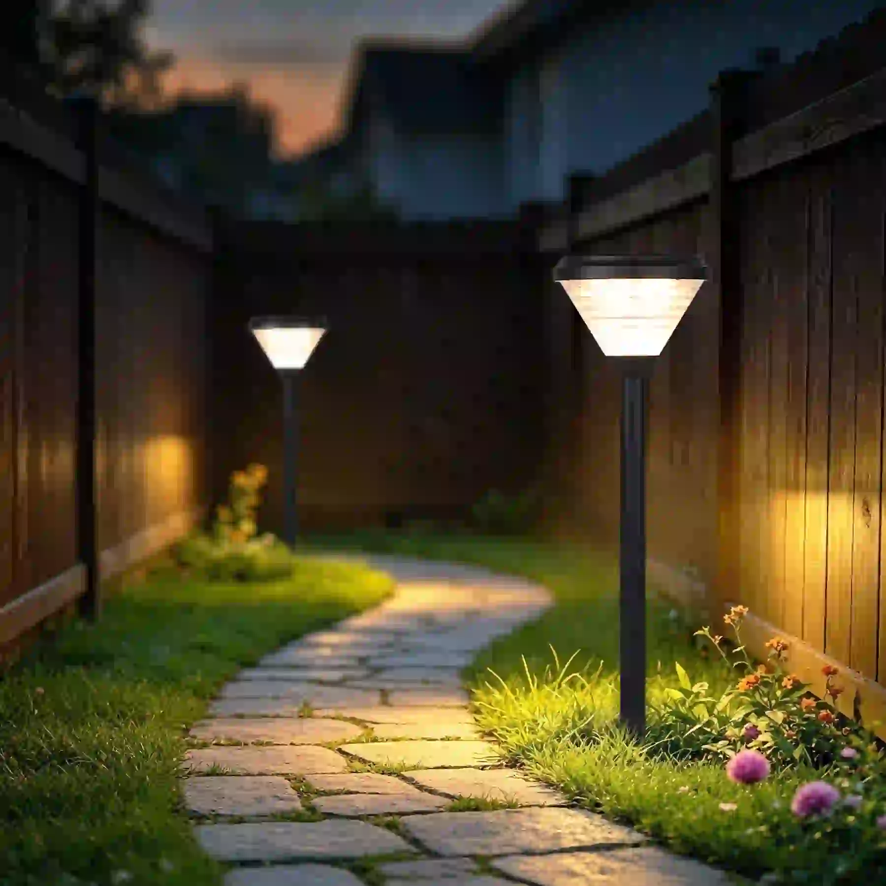 CPD-3004 solar lights in a courtyard