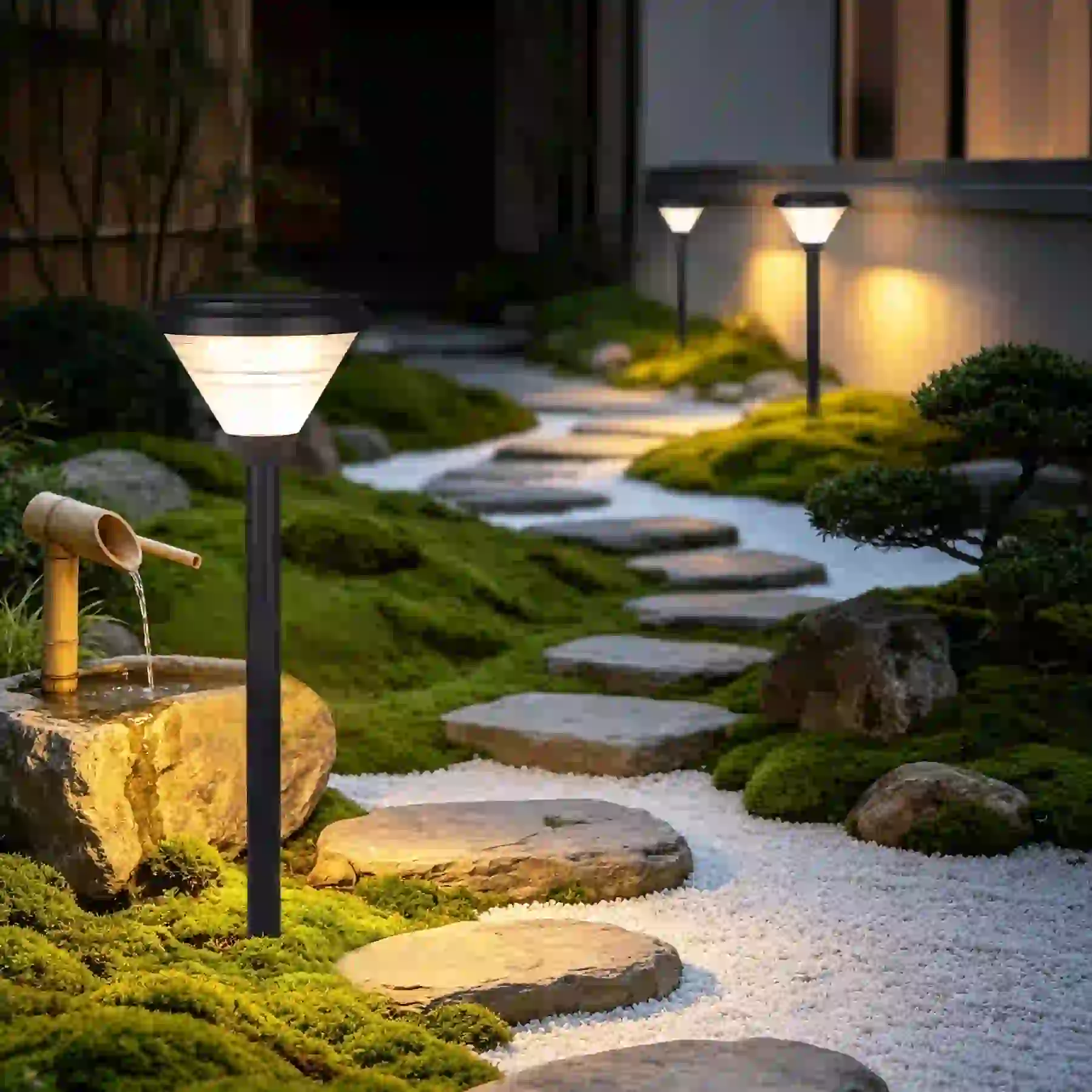 CPD-3004 solar lights beside a residential entry
