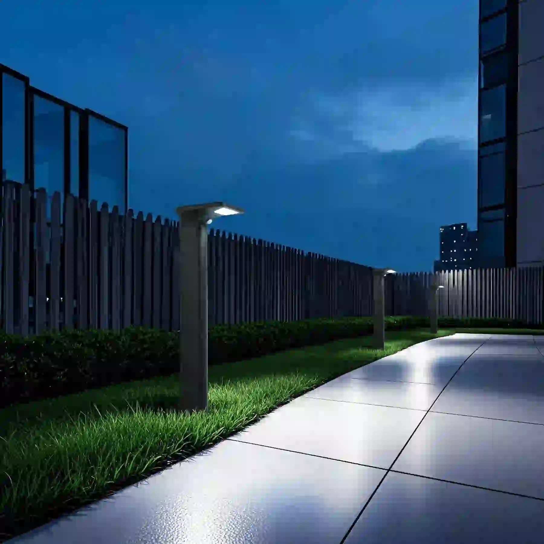 CPD-3005 solar lights in a courtyard