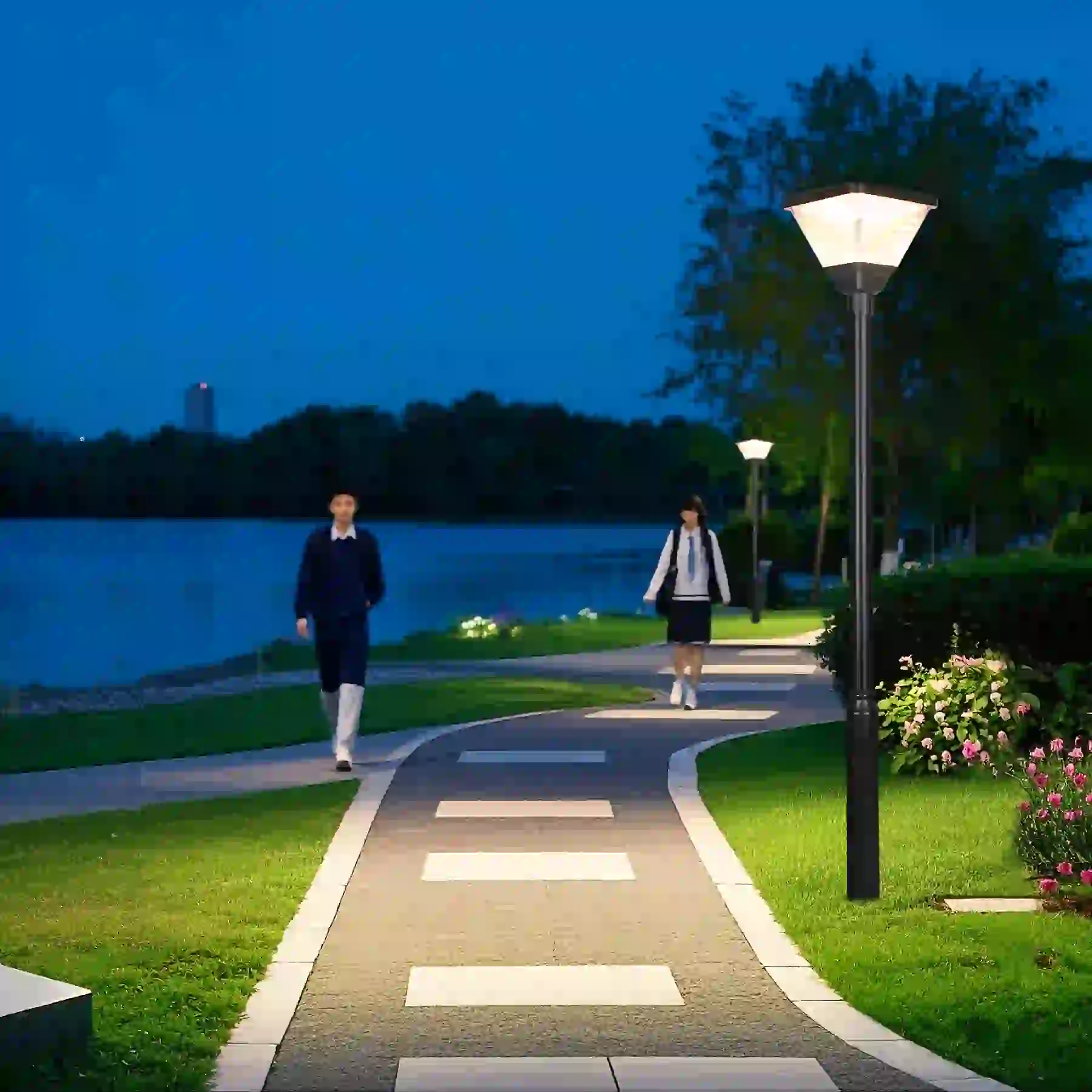 GGD-002 solar lights along a garden path