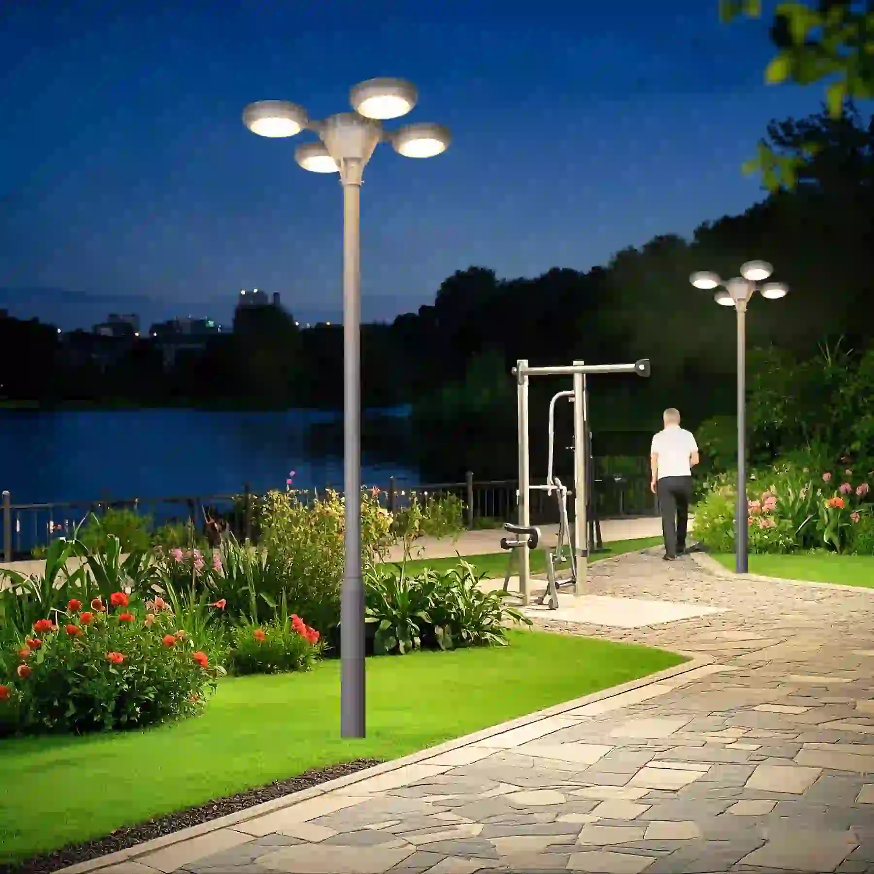 GGD-2005 solar light beside a patio seating area