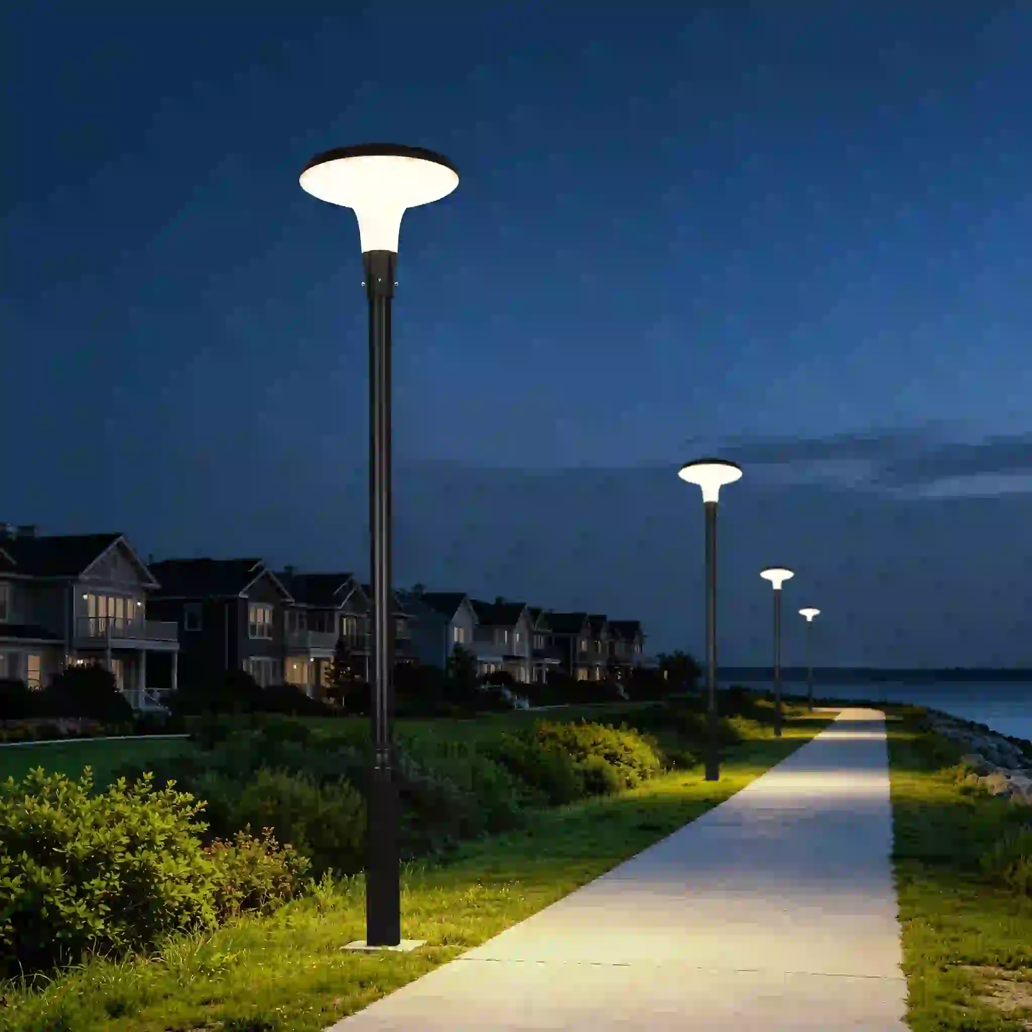 TYD-1104 solar lights lining a landscaped area