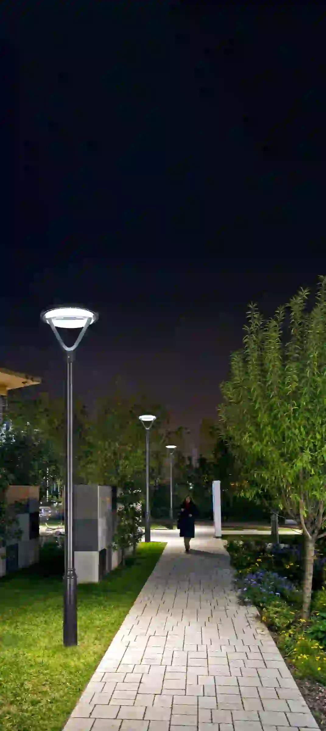 TYD-2705 solar lights lining a landscaped area
