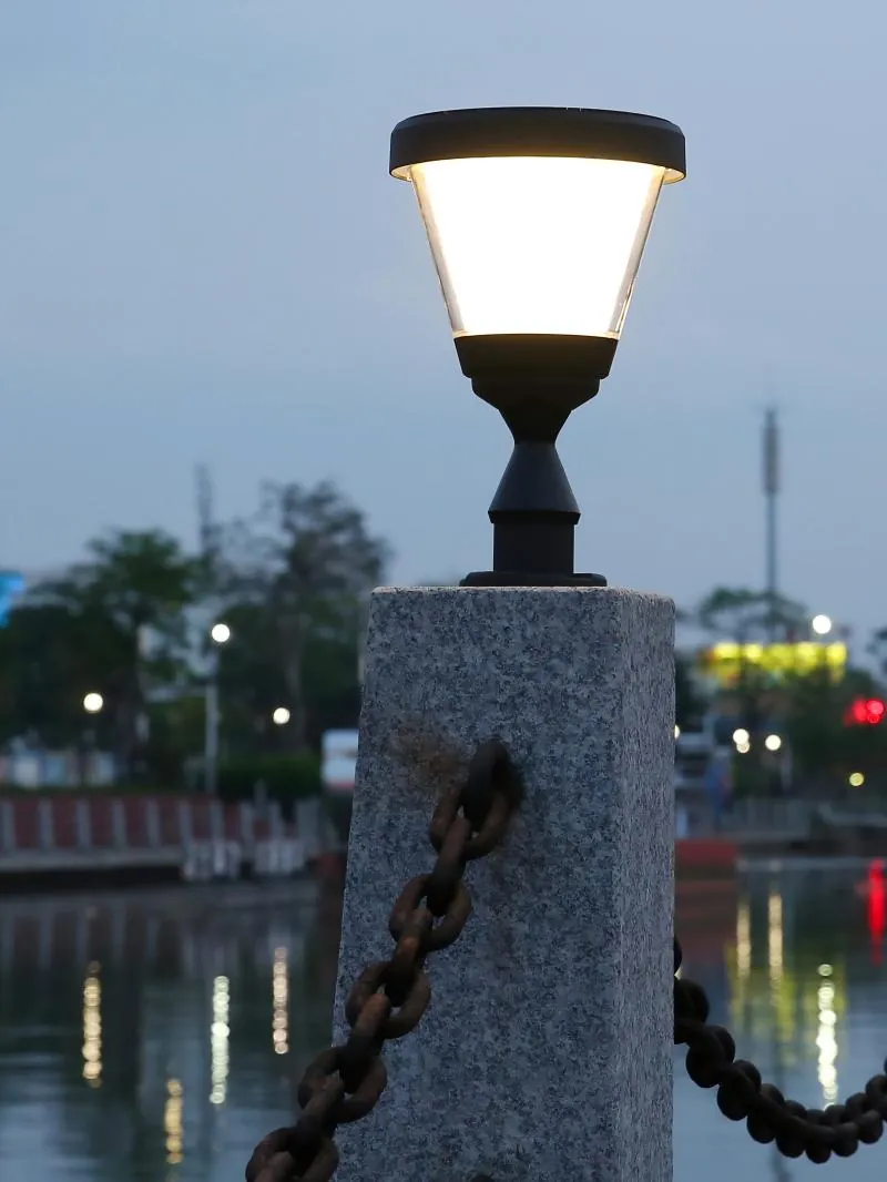 ZTD-2106 Solar Pillar Light installed at a pillar-top site at dusk