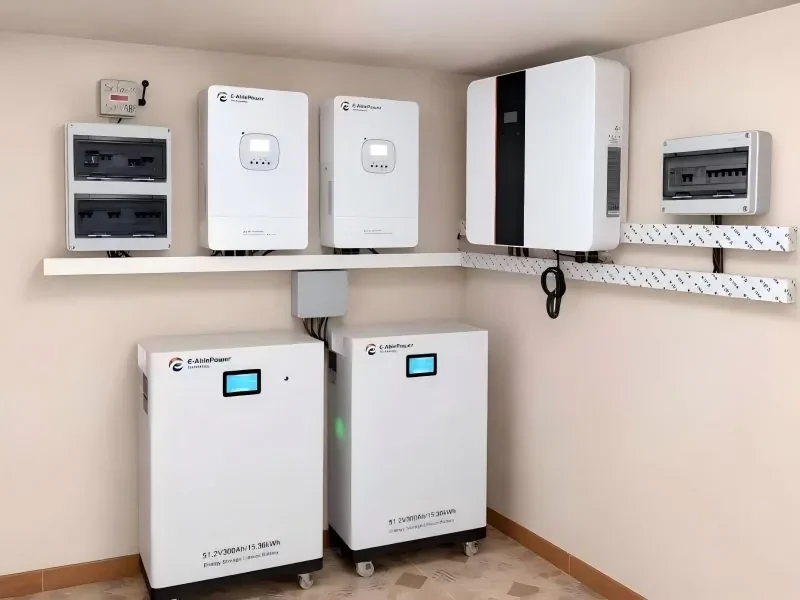 E-Able Power GVR home battery installation — two 15.36kWh lithium cabinets with hybrid inverter